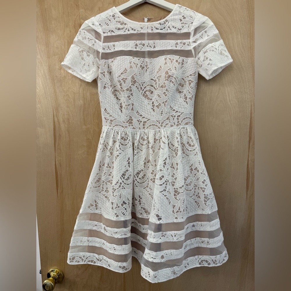 Aqua White Lace Mini Dress - Picture 4 of 15